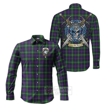 Inglis Tartan Long Sleeve Button Shirt with Family Crest Celtic Skull Style Men's Shirt S - Tartan Vibes Clothing