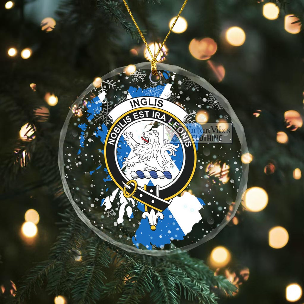 Inglis Clan Crest Christmas Glass Ornament with Scotland Map Transparent Glass Circle - 2D-tartanvibesclothing