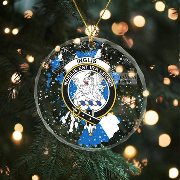 Inglis Clan Crest Christmas Glass Ornament with Scotland Map Transparent Glass Circle - 2D-tartanvibesclothing