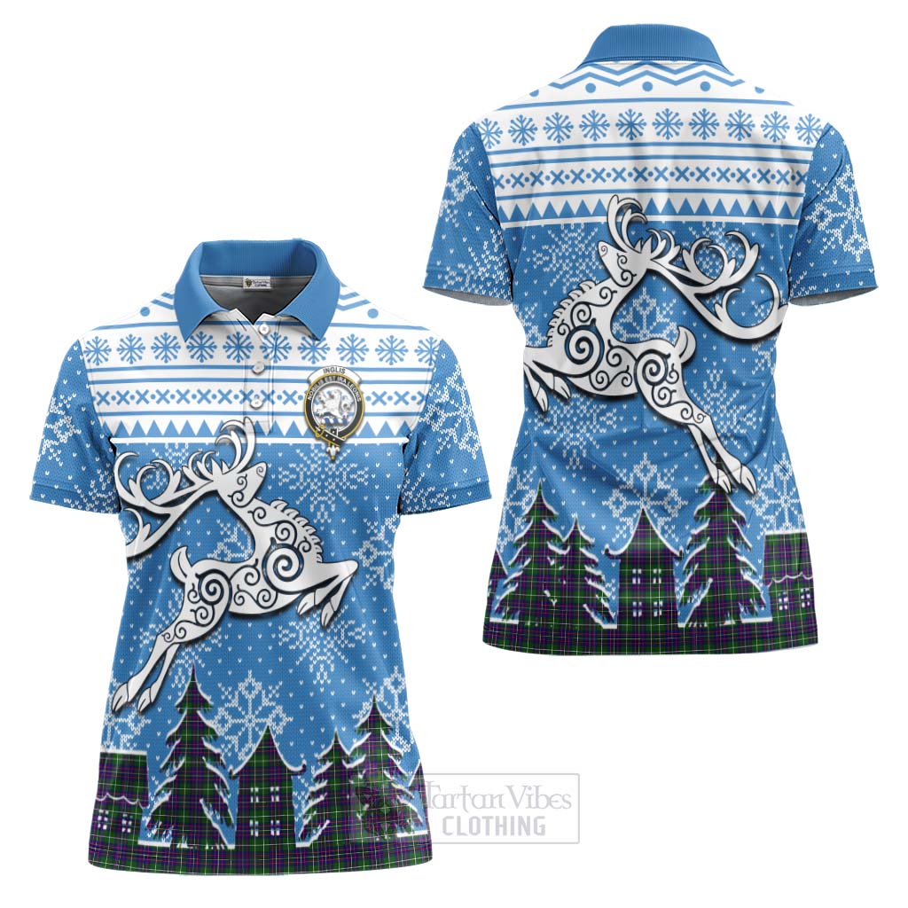 Inglis Clan Christmas Women's Polo Shirt Celtic Reindeer Style Women - Tartan Vibes Clothing