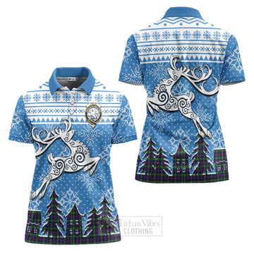 Inglis Clan Christmas Women's Polo Shirt Celtic Reindeer Style Women - Tartan Vibes Clothing