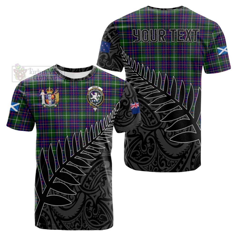 Tartan Vibes Clothing Inglis Crest Tartan Cotton T-shirt with New Zealand Silver Fern Half Style