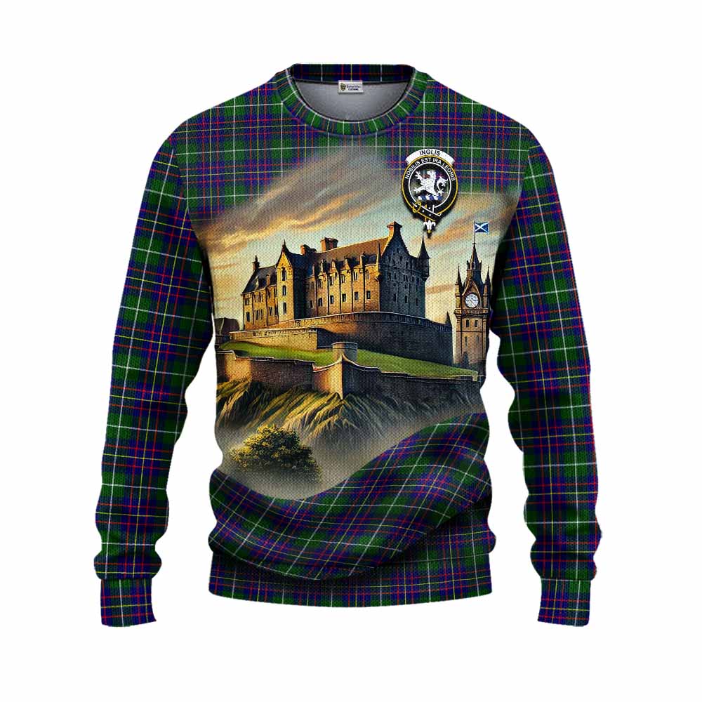 Inglis Tartan Family Crest Knitted Sweater with Scottish Ancient Castle Style Unisex - Tartan Vibes Clothing