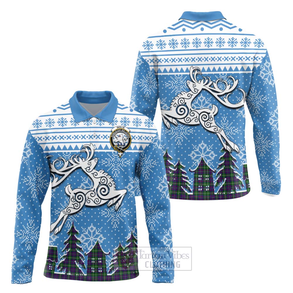 Inglis Clan Christmas Long Sleeve Polo Shirt Celtic Reindeer Style Unisex - Tartan Vibes Clothing