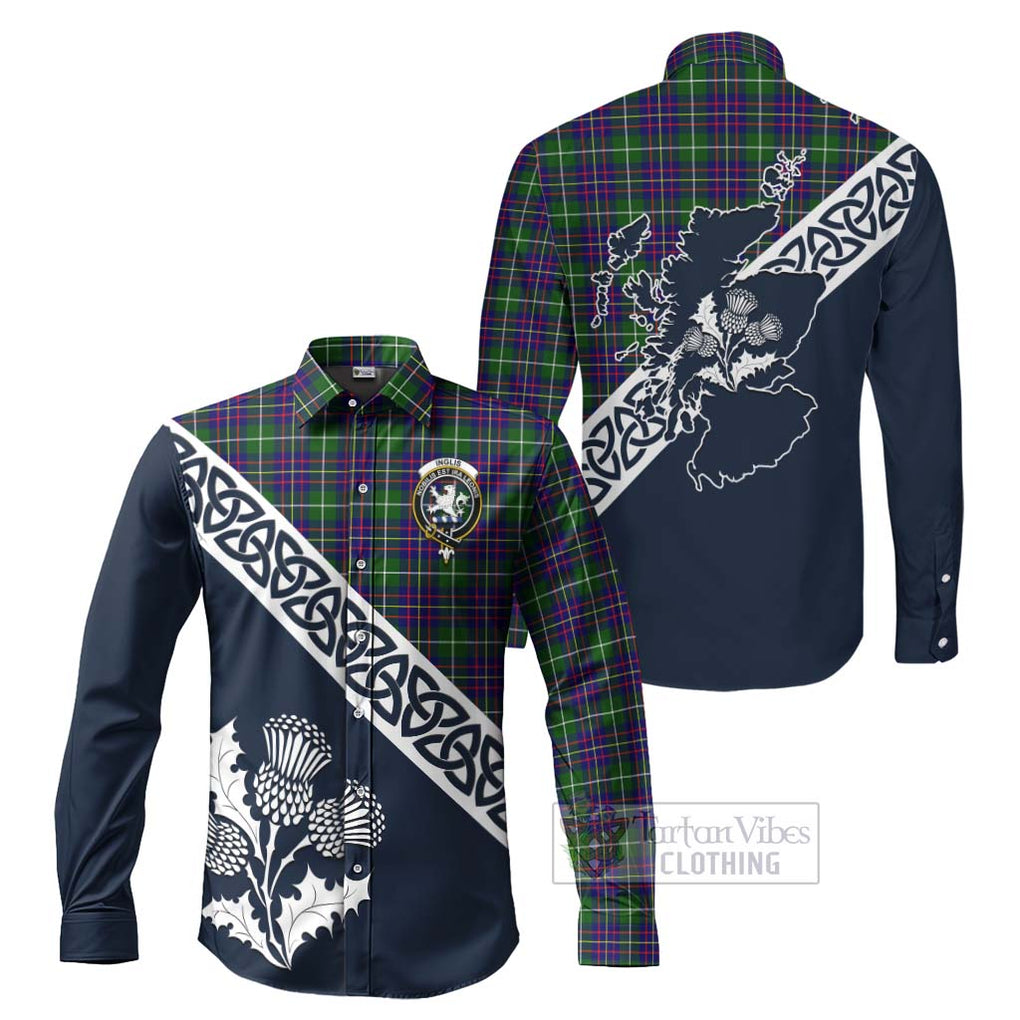 Inglis Tartan Long Sleeve Button Shirt Featuring Thistle and Scotland Map Men's Shirt S - Tartan Vibes Clothing