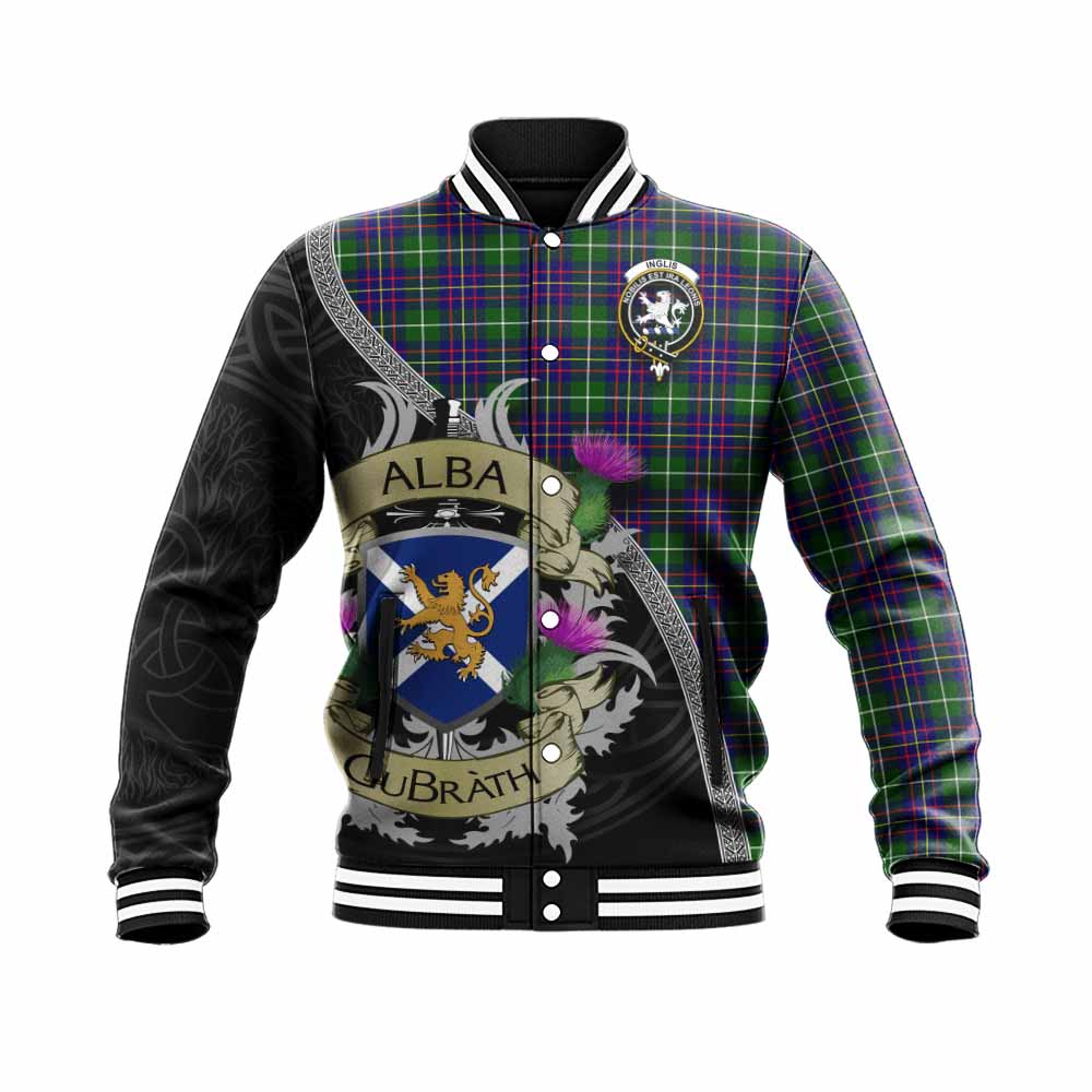 Inglis Tartan Family Crest Baseball Jacket Lion Rampant Royal Thistle Shield Celtic Inspired Unisex - Tartan Vibes Clothing