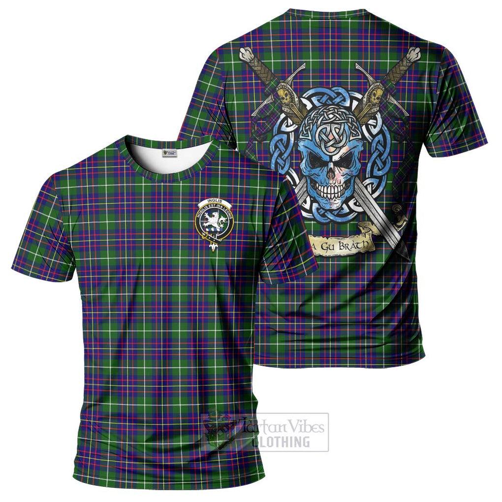 Tartan Vibes Clothing Inglis Tartan T-Shirt with Family Crest Celtic Skull Style