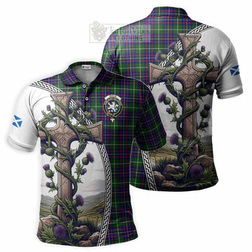 Inglis Tartan Polo Shirt with Family Crest and St. Andrew's Cross Accented by Thistle Vines Kid - Tartan Vibes Clothing