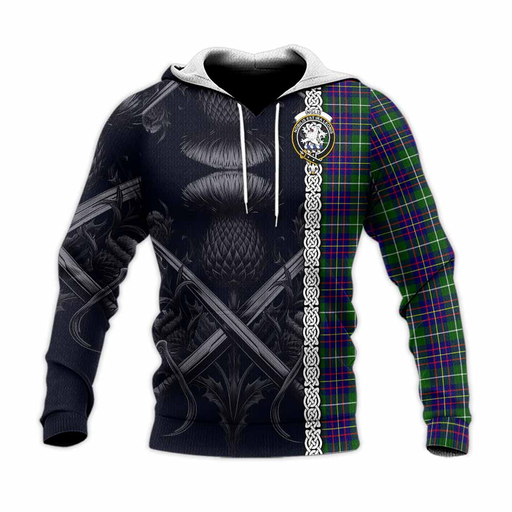 Inglis Tartan Knitted Hoodie with Family Crest Cross Sword Thistle Celtic Vibes Unisex Knitted Pullover Hoodie - Tartan Vibes Clothing