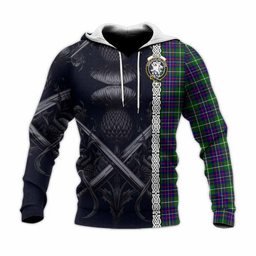 Inglis Tartan Knitted Hoodie with Family Crest Cross Sword Thistle Celtic Vibes Unisex Knitted Pullover Hoodie - Tartan Vibes Clothing