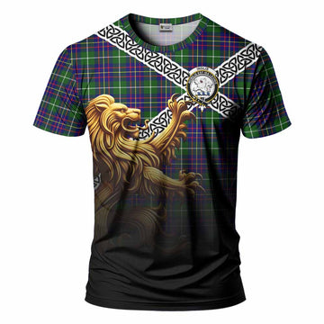 Inglis Crest Tartan T-Shirt with Golden Lion Emblem Celtic Style