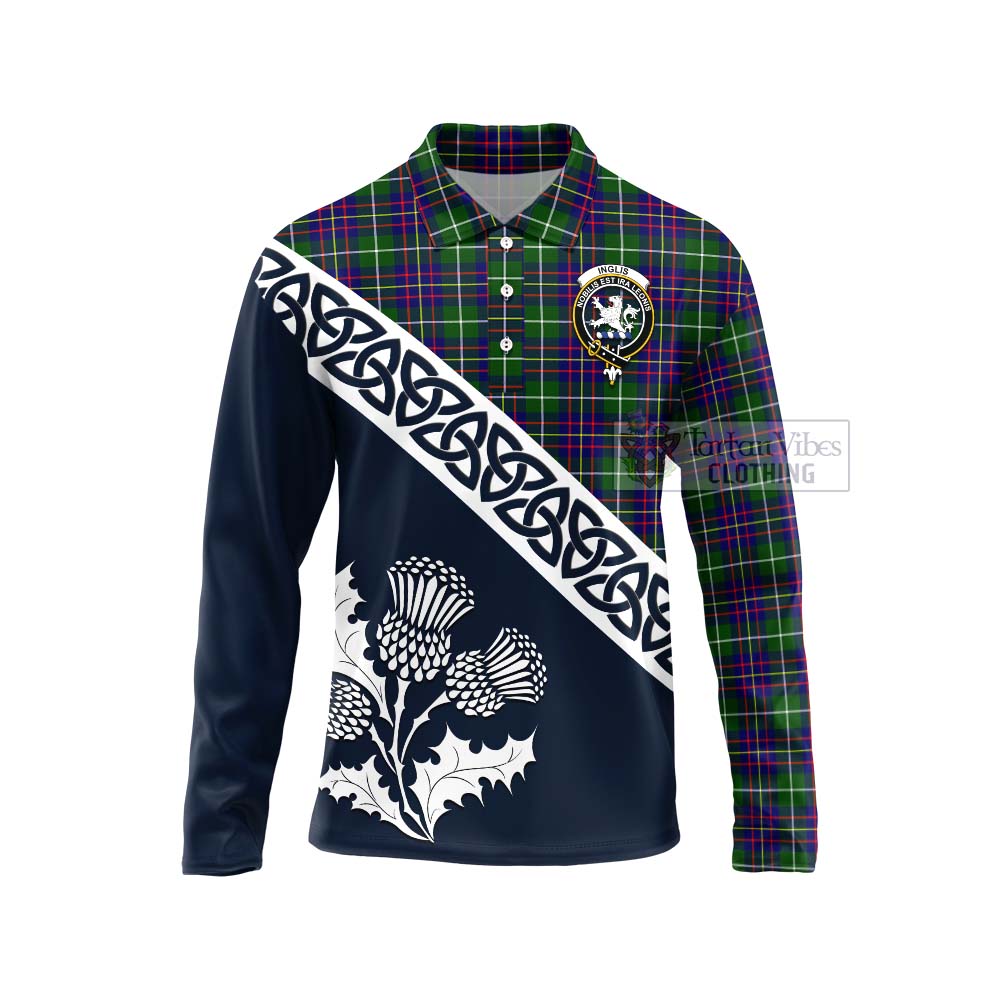 Inglis Tartan Long Sleeve Polo Shirt Featuring Thistle and Scotland Map Unisex - Tartan Vibes Clothing