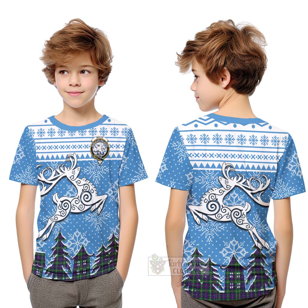 Inglis Clan Christmas Kid T-Shirt Celtic Reindeer Style Youth XL Size14 - Tartan Vibes Clothing