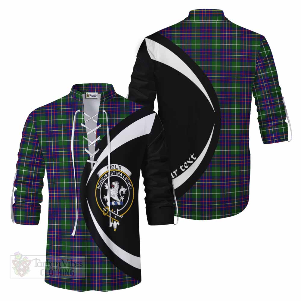 Inglis Tartan Ghillie Kilt Shirt with Family Crest Circle Style Men - Tartan Vibes Clothing