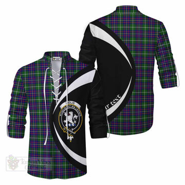 Inglis Tartan Ghillie Kilt Shirt with Family Crest Circle Style Men - Tartan Vibes Clothing