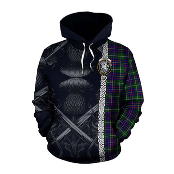 Inglis Tartan Cotton Hoodie with Family Crest Cross Sword Thistle Celtic Vibes Pullover Hoodie XS - Tartan Vibes Clothing