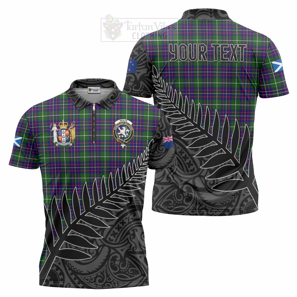 Tartan Vibes Clothing Inglis Crest Tartan Zipper Polo Shirt with New Zealand Silver Fern Half Style