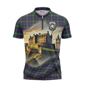Inglis Tartan Family Crest Zipper Polo Shirt with Scottish Ancient Castle Style Unisex - Tartan Vibes Clothing