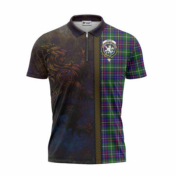 Inglis Tartan Family Crest Zipper Polo Shirt Alba Gu Brath Be Brave Lion Ancient Style Unisex - Tartan Vibes Clothing