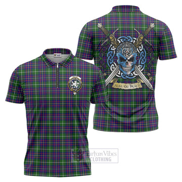 Inglis Tartan Zipper Polo Shirt with Family Crest Celtic Skull Style Unisex - Tartan Vibes Clothing