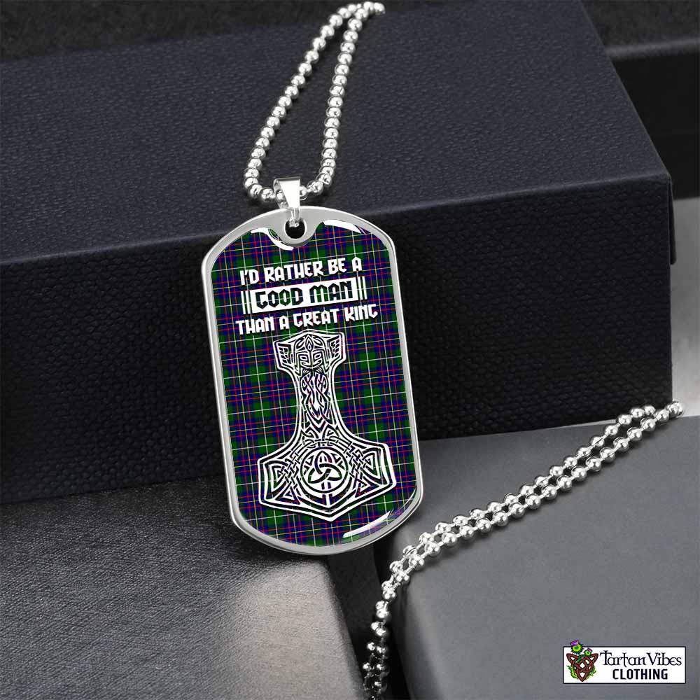Inglis Tartan Dog Tag Necklace Viking Mjolnir Style Silver No - Tartan Vibes Clothing