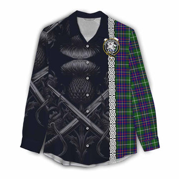 Inglis Tartan Women's Casual Shirt with Family Crest Cross Sword Thistle Celtic Vibes Female - Tartan Vibes Clothing