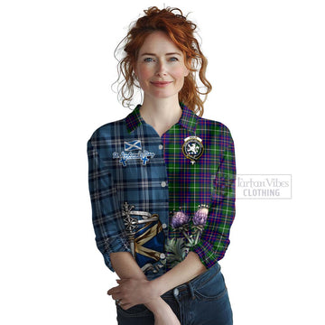 Inglis Tartan Women's Casual Shirt Happy St. Andrew's Day Half Tartan Style Female - Tartan Vibes Clothing