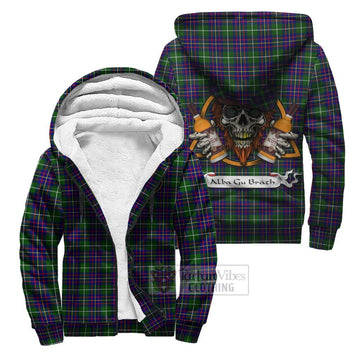Inglis Tartan Sherpa Hoodie with Family Crest and Bearded Skull Holding Bottles of Whiskey Unisex S - Tartan Vibes Clothing