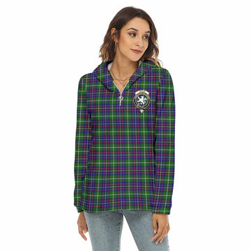Inglis Tartan Women's Borg Fleece Hoodie with Half Zip with Family Crest Female - Tartan Vibes Clothing