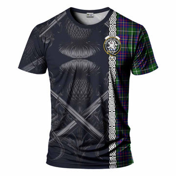 Inglis Tartan T-Shirt with Family Crest Cross Sword Thistle Celtic Vibes