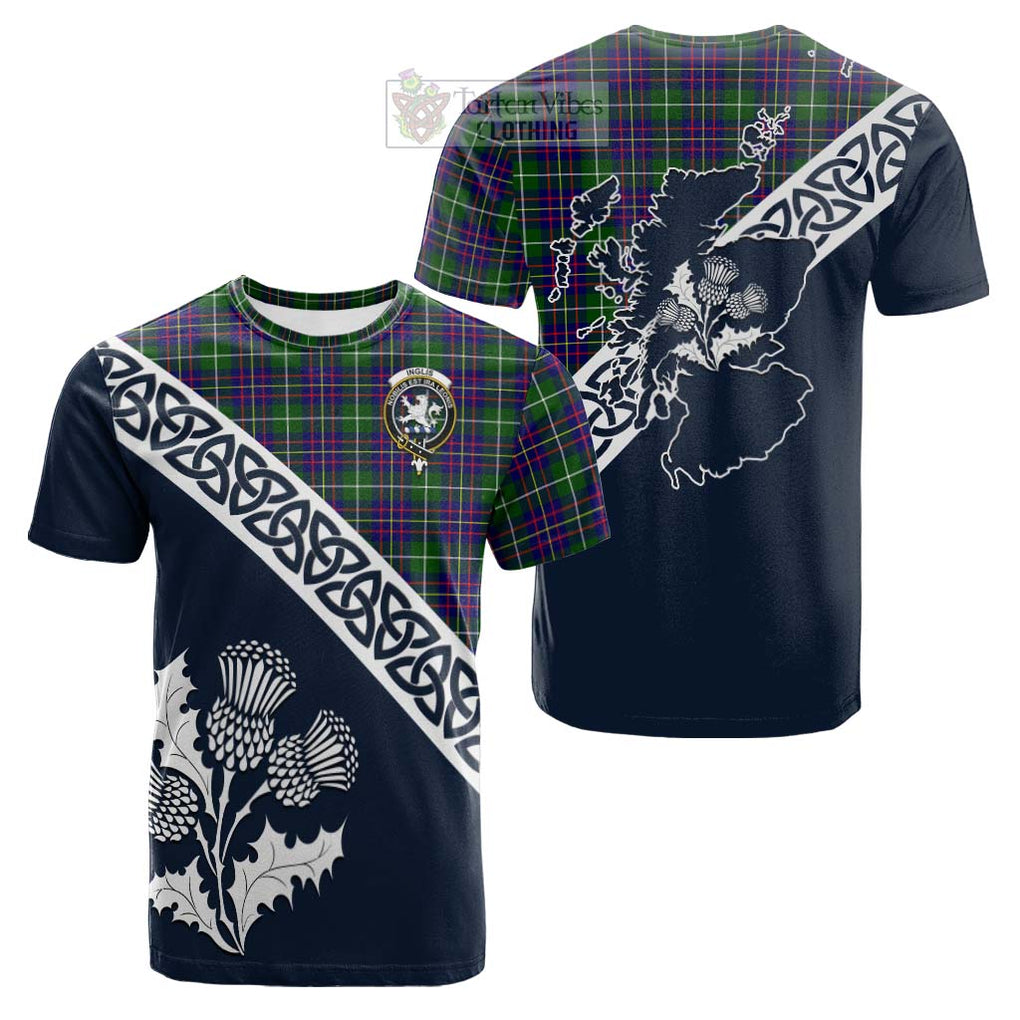 Tartan Vibes Clothing Inglis Tartan Cotton T-shirt Featuring Thistle and Scotland Map