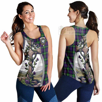 Inglis Tartan Women's Racerback Tanks with Family Crest and St. Andrew's Cross Accented by Thistle Vines 4XL - Tartan Vibes Clothing