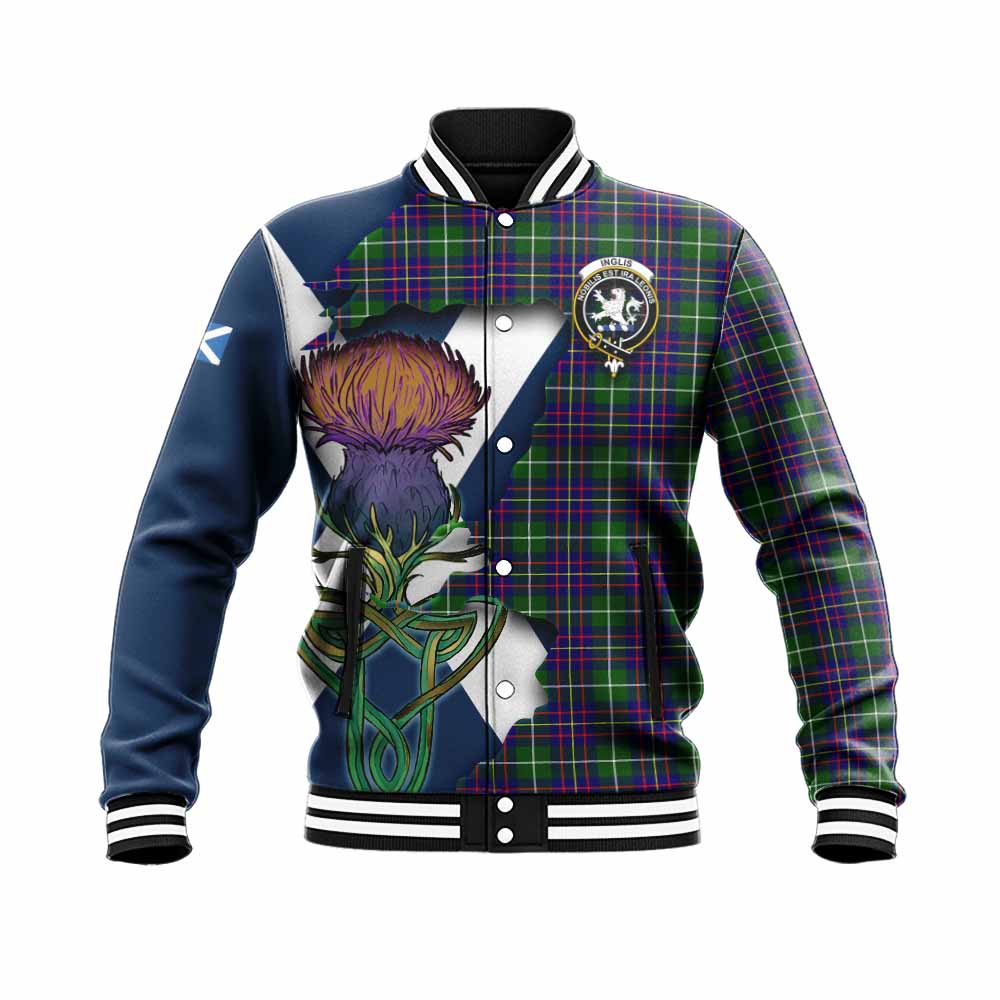 Inglis Tartan Family Crest Baseball Jacket Scottish Thistle Celtic Inspired Unisex - Tartan Vibes Clothing