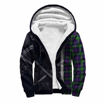 Inglis Tartan Sherpa Hoodie with Family Crest Cross Sword Thistle Celtic Vibes Unisex S - Tartan Vibes Clothing