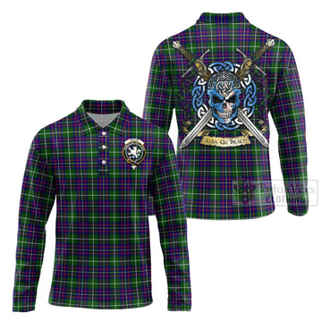 Inglis Tartan Long Sleeve Polo Shirt with Family Crest Celtic Skull Style Unisex - Tartan Vibes Clothing