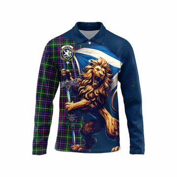 Inglis Tartan Family Crest Long Sleeve Polo Shirt with Scottish Majestic Lion Unisex - Tartan Vibes Clothing