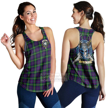 Inglis Tartan Women's Racerback Tanks with Family Crest Celtic Skull Style 4XL - Tartan Vibes Clothing