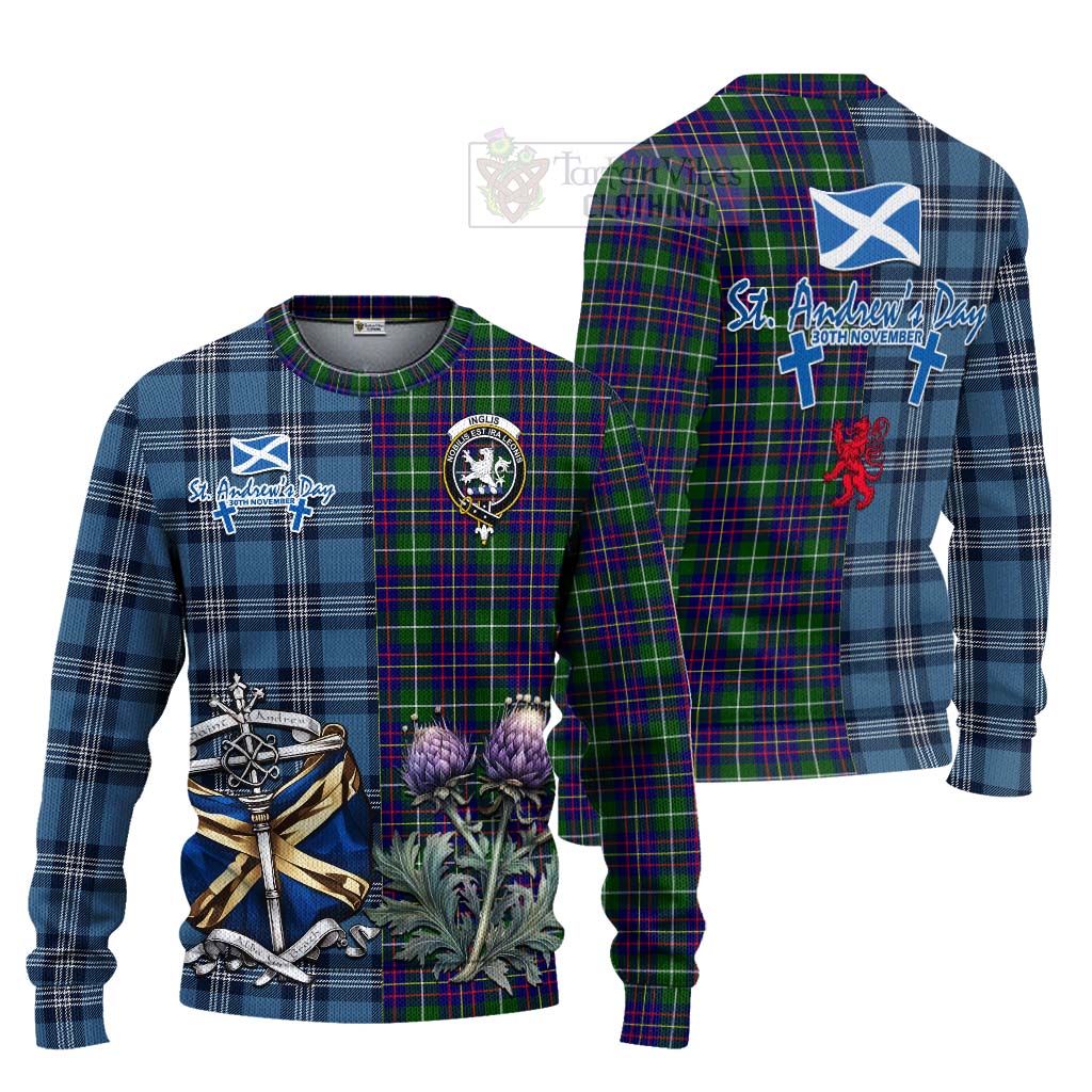 Inglis Tartan Knitted Sweater Happy St. Andrew's Day Half Tartan Style Unisex - Tartan Vibes Clothing