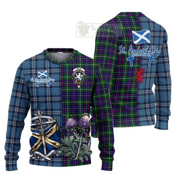 Inglis Tartan Knitted Sweater Happy St. Andrew's Day Half Tartan Style Unisex - Tartan Vibes Clothing
