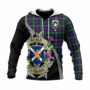 Inglis Tartan Family Crest Knitted Hoodie Lion Rampant Royal Thistle Shield Celtic Inspired Unisex Knitted Pullover Hoodie - Tartan Vibes Clothing