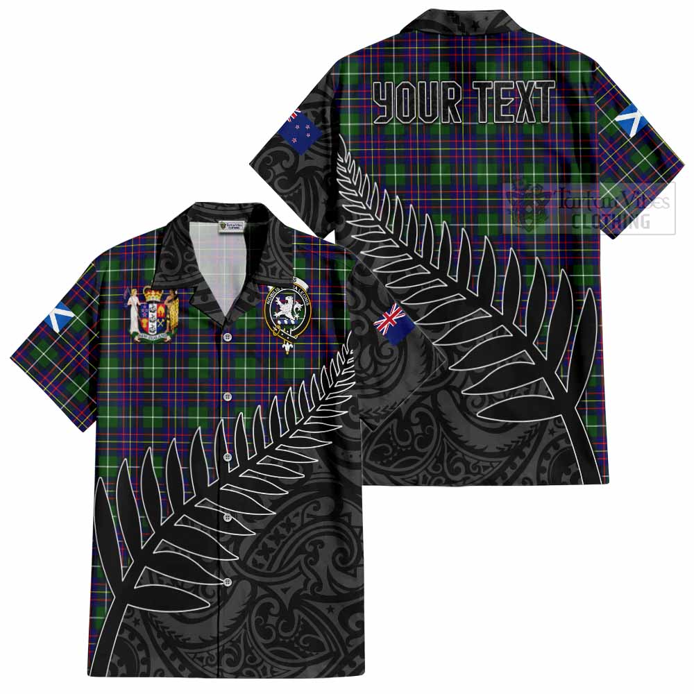 Tartan Vibes Clothing Inglis Crest Tartan Short Sleeve Button Shirt with New Zealand Silver Fern Half Style