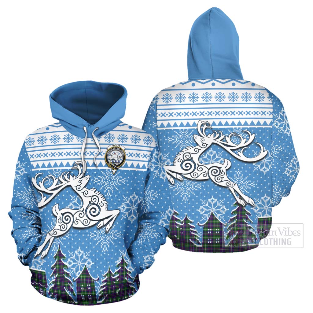 Inglis Clan Christmas Hoodie Celtic Reindeer Style Zip Hoodie - Tartan Vibes Clothing