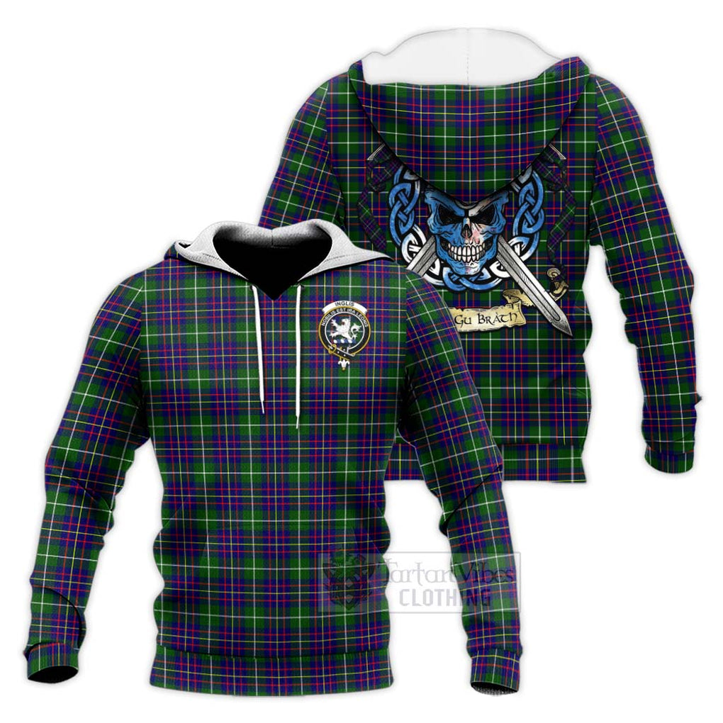 Inglis Tartan Knitted Hoodie with Family Crest Celtic Skull Style Unisex Knitted Pullover Hoodie - Tartan Vibes Clothing
