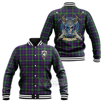 Inglis Tartan Baseball Jacket with Family Crest Celtic Skull Style Unisex - Tartan Vibes Clothing