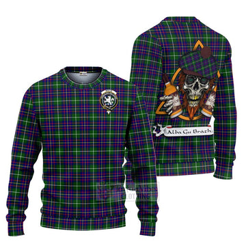 Inglis Tartan Ugly Sweater with Family Crest and Bearded Skull Holding Bottles of Whiskey Unisex - Tartan Vibes Clothing