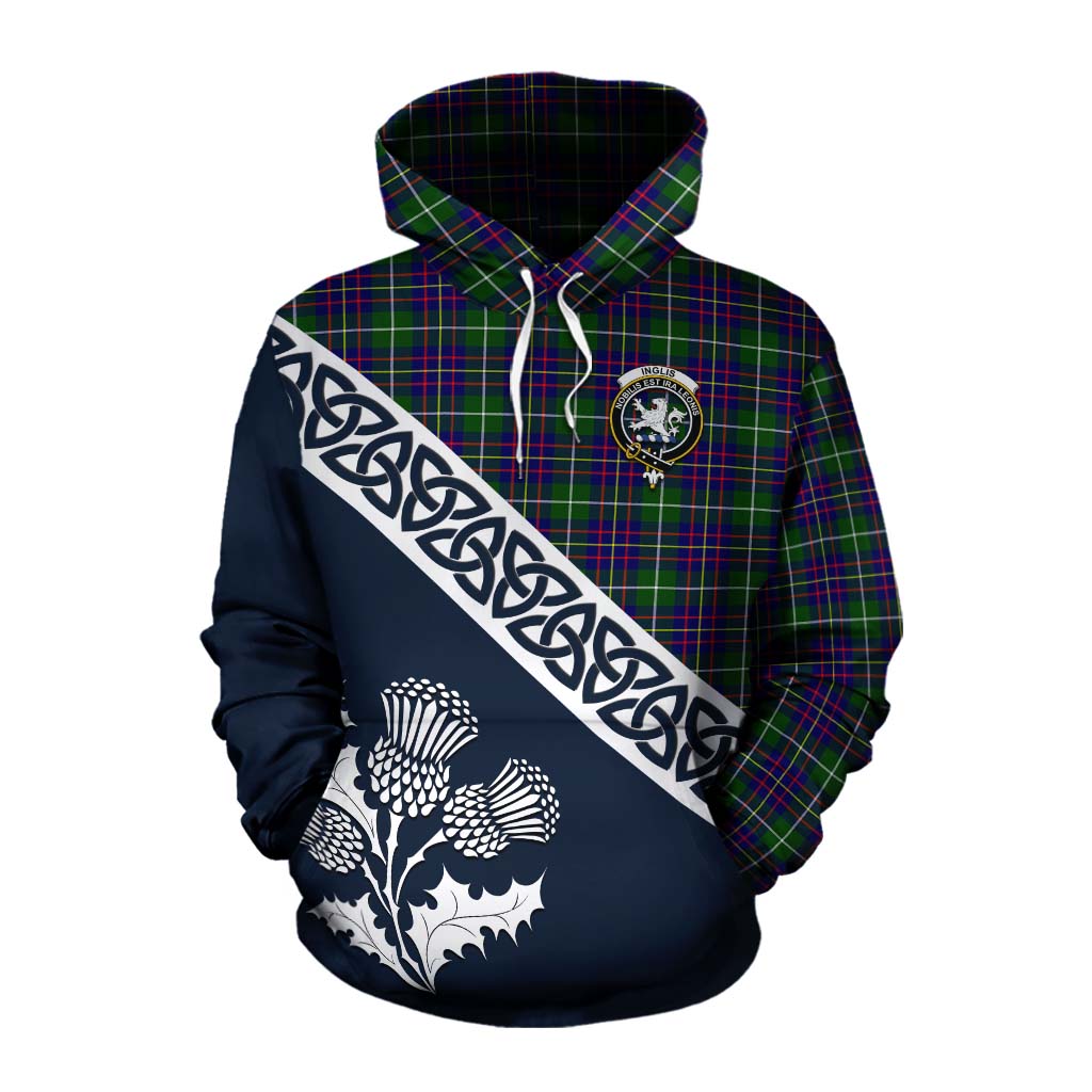 Inglis Tartan Cotton Hoodie Featuring Thistle and Scotland Map Pullover Hoodie XS - Tartan Vibes Clothing