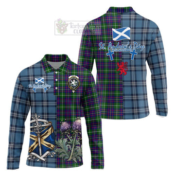 Inglis Tartan Long Sleeve Polo Shirt Happy St. Andrew's Day Half Tartan Style Unisex - Tartan Vibes Clothing