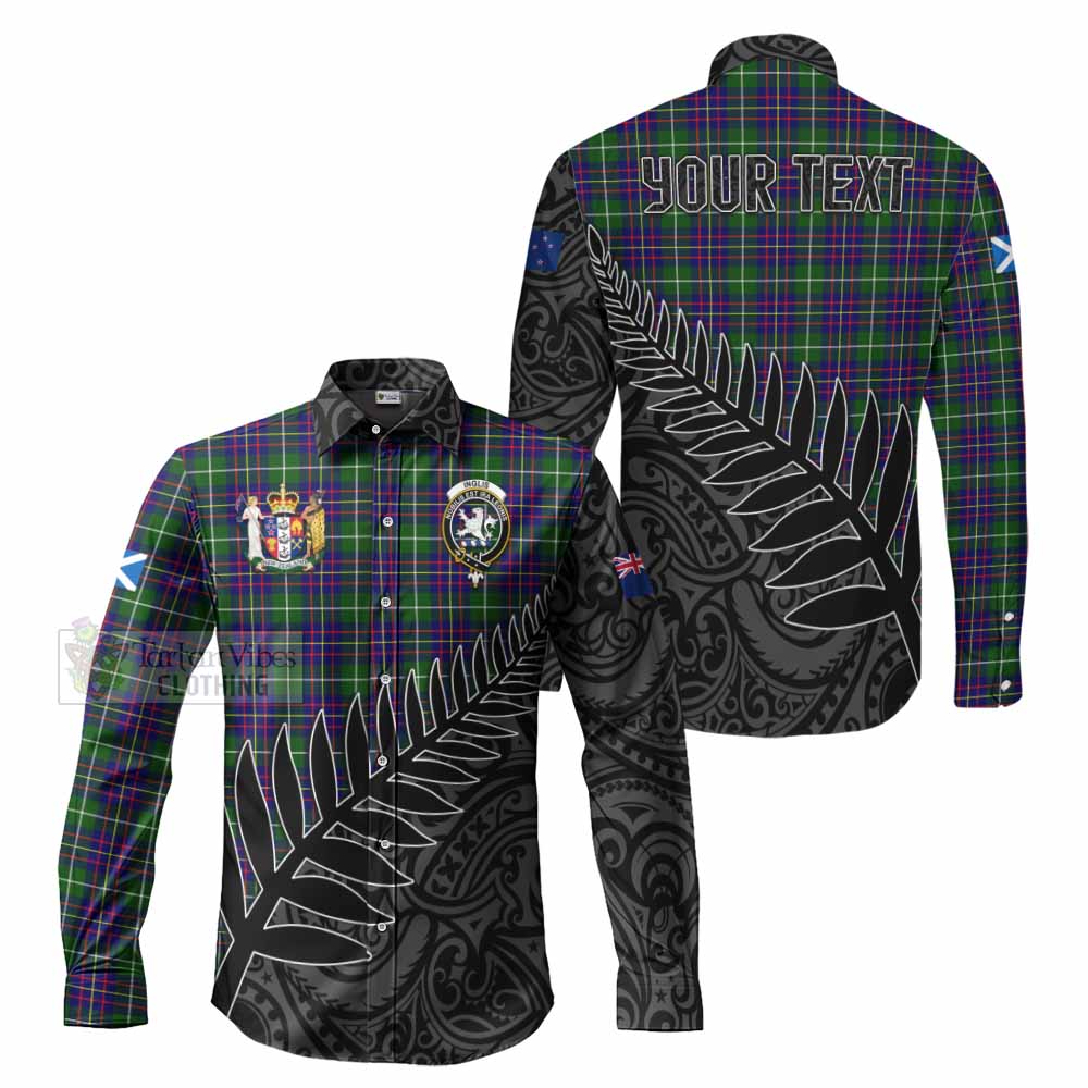 Tartan Vibes Clothing Inglis Crest Tartan Long Sleeve Button Shirt with New Zealand Silver Fern Half Style