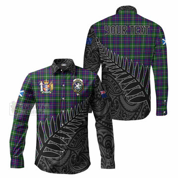 Tartan Vibes Clothing Inglis Crest Tartan Long Sleeve Button Shirt with New Zealand Silver Fern Half Style