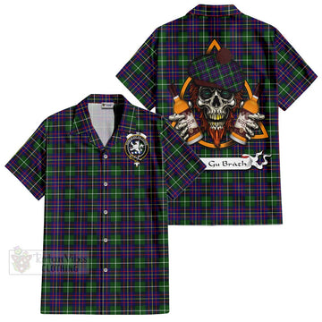 Inglis Tartan Hawaiian Shirt with Family Crest and Bearded Skull Holding Bottles of Whiskey Kid - Tartan Vibes Clothing